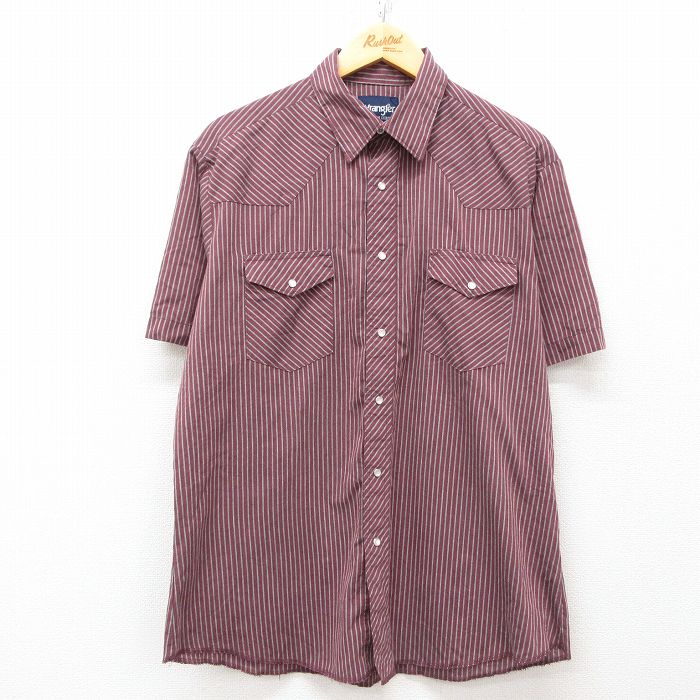 XL★古着 ラングラー Wrangler 半袖 ウエスタン シャツ メンズ エンジ他 ストライプ 25apr04 中古 トップス