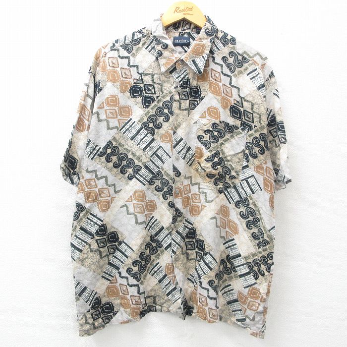 XL★古着 ピューリタン 半袖 シャツ メンズ 00年代 00s レーヨン 白他 ホワイト 25apr04 中古 トップス