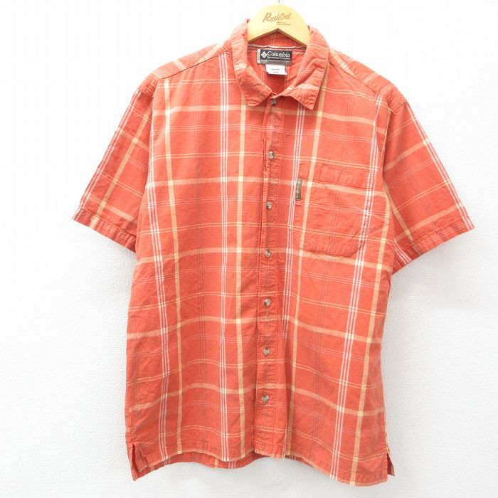 L★古着 コロンビア COLUMBIA 半袖 シャツ メンズ コットン オレンジ系他 チェック 25apr04 中古 トップス