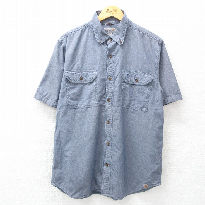 XL★古着 カーハート Carhartt 半袖 シャツ メンズ コットン ボタンダウン 紺 ネイビー 25apr04 中古 トップス