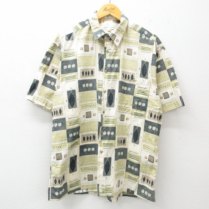 XL★古着 ピエールカルダン pierre cardin 半袖 ブランド シャツ メンズ 90年代 90s コットン 薄緑系他 グリーン 25apr04 中古 トップス