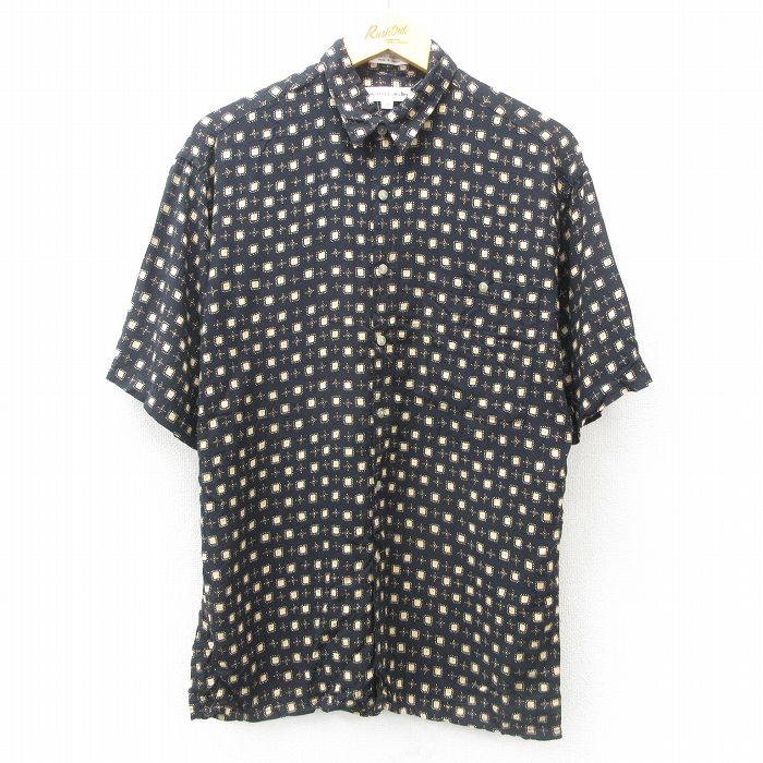 M★古着 ピエールカルダン pierre cardin 半袖 ブランド シャツ メンズ 90年代 90s レーヨン 黒他 ブラック 25apr04 中古 トップス