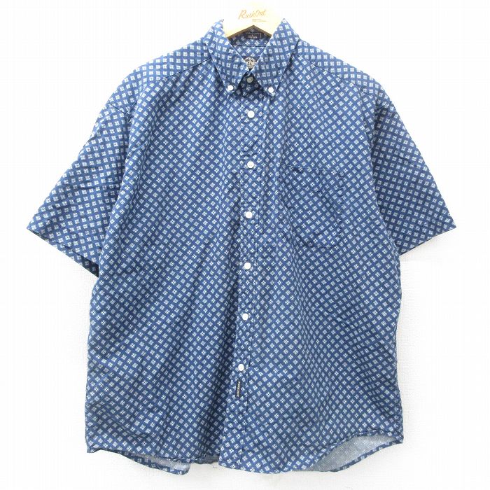 XL★古着 ドッカーズ 半袖 シャツ メンズ 大きいサイズ コットン ボタンダウン 紺他 ネイビー 25apr04 中古 トップス