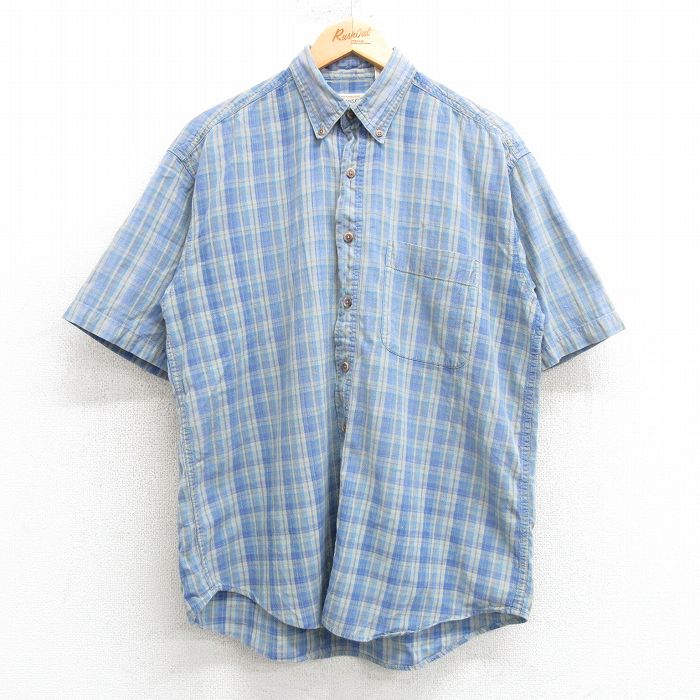 L★古着 セントジョンズベイ 半袖 シャツ メンズ 00年代 00s コットン ボタンダウン 薄青緑他 チェック 25apr04 中古 トップス