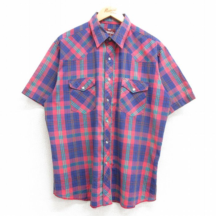 L★古着 ラングラー Wrangler 半袖 ウエスタン シャツ メンズ 赤他 レッド チェック 25apr04 中古 トップス