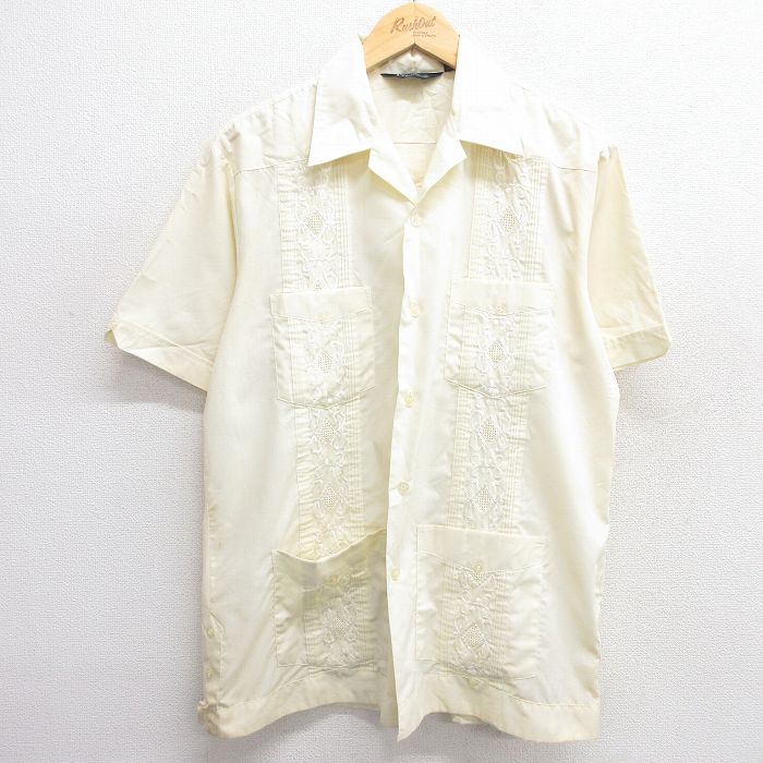M★古着 半袖 キューバ シャツ メンズ 90年代 90s 開襟 オープンカラー 生成り 25apr04 中古 トップス