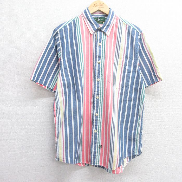 【50%OFF】90s 半袖シャツ ネイビーストライプ M | 古着