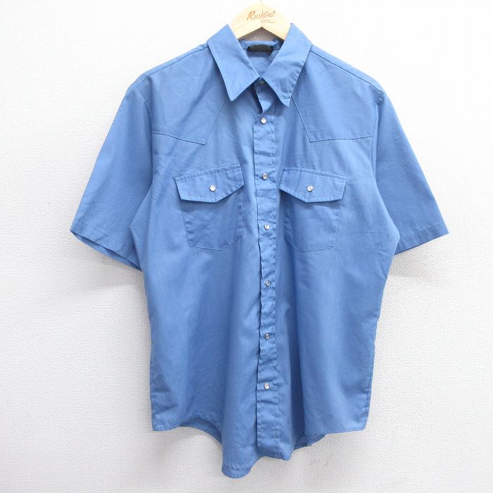L★古着 シアーズ 半袖 ウエスタン シャツ メンズ 90年代 90s 薄紺 ネイビー 25apr04 中古 トップス