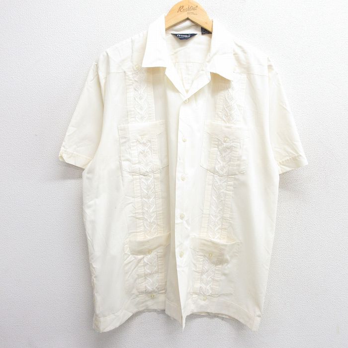 XL★古着 半袖 キューバ シャツ メンズ 90年代 90s 開襟 オープンカラー 薄黄 イエロー 25apr04 中古 トップス