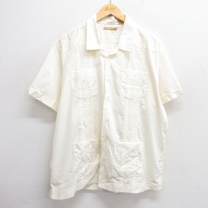 XL★古着 半袖 キューバ シャツ メンズ 薄黄 イエロー 25apr04 中古 トップス