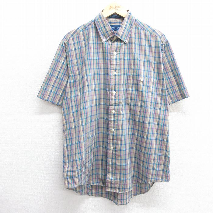 XL★古着 タウンクラフト 半袖 シャツ メンズ 90年代 90s ボタンダウン グレー他 チェック 25apr04 中古 トップス
