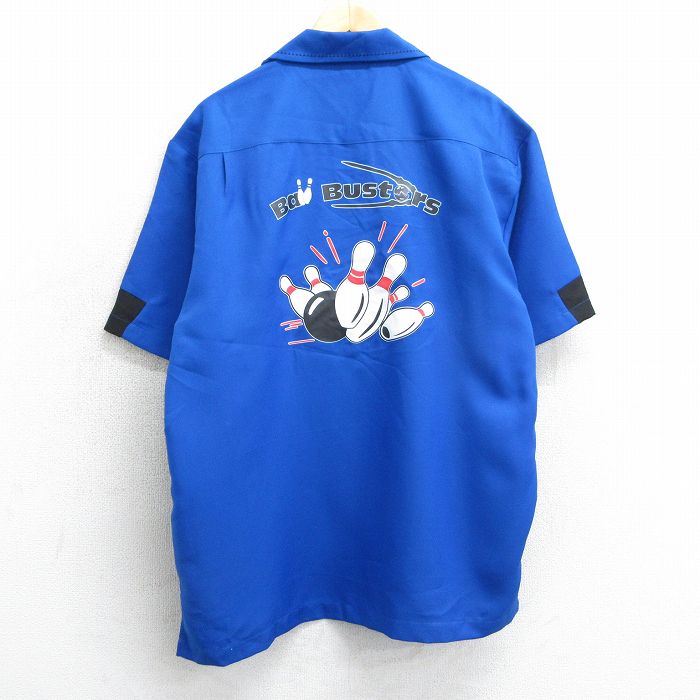 L★古着 ヒルトン 半袖 ボウリング シャツ メンズ FIREBALL 開襟 オープンカラー 青他 ブルー 【spe】 25apr04 中古 トップス