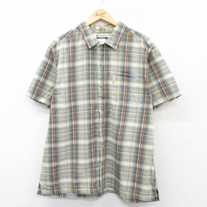 XL★古着 コロンビア COLUMBIA 半袖 シャツ メンズ 00年代 00s コットン 薄緑他 グリーン チェック 25apr05 中古 トップス