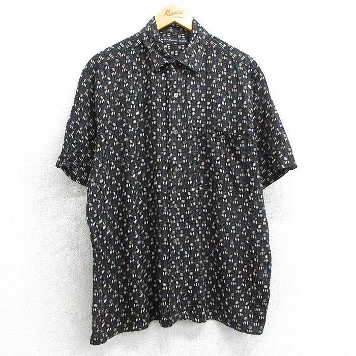 XL★古着 半袖 シャツ メンズ 総柄 レーヨン 黒他 ブラック 25apr05 中古 トップス