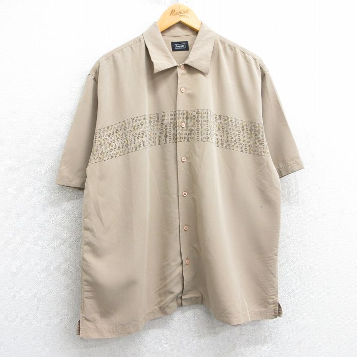 XL★古着 haggar 半袖 シャツ メンズ ベージュ カーキ 25apr05 中古 トップス