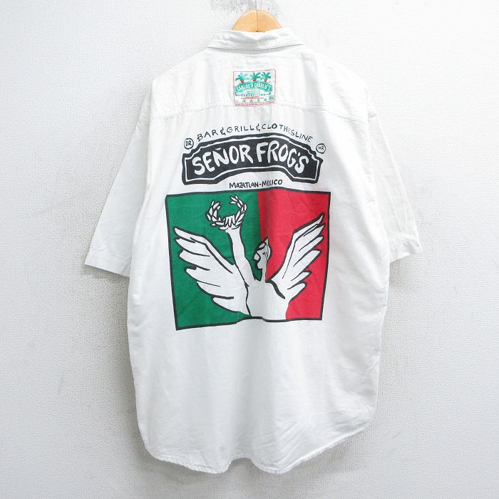 XL★古着 半袖 シャツ メンズ セニョールフロッグス メキシコ コットン ボタンダウン 白 ホワイト 25apr05 中古 トップス