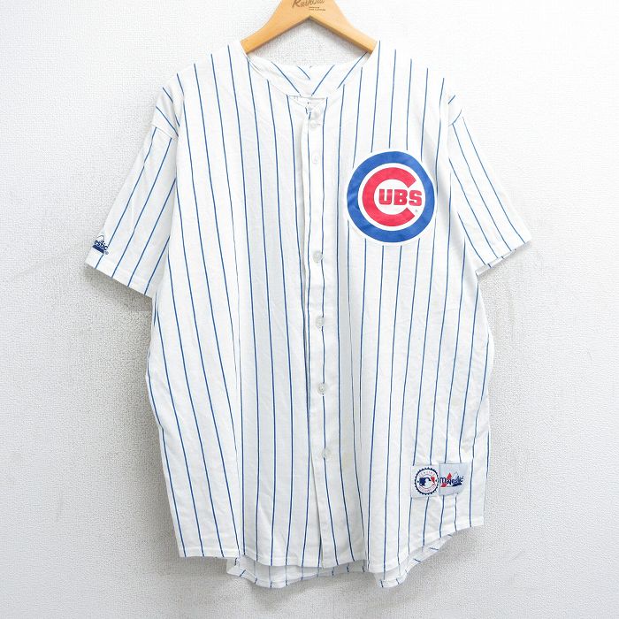 XL★古着 マジェスティック 半袖 ベースボール シャツ メンズ 80年代 80s シカゴカブス USA製 白他 ホワイト ストライプ メジャーリーグ 野球 25apr05 中古 トップス