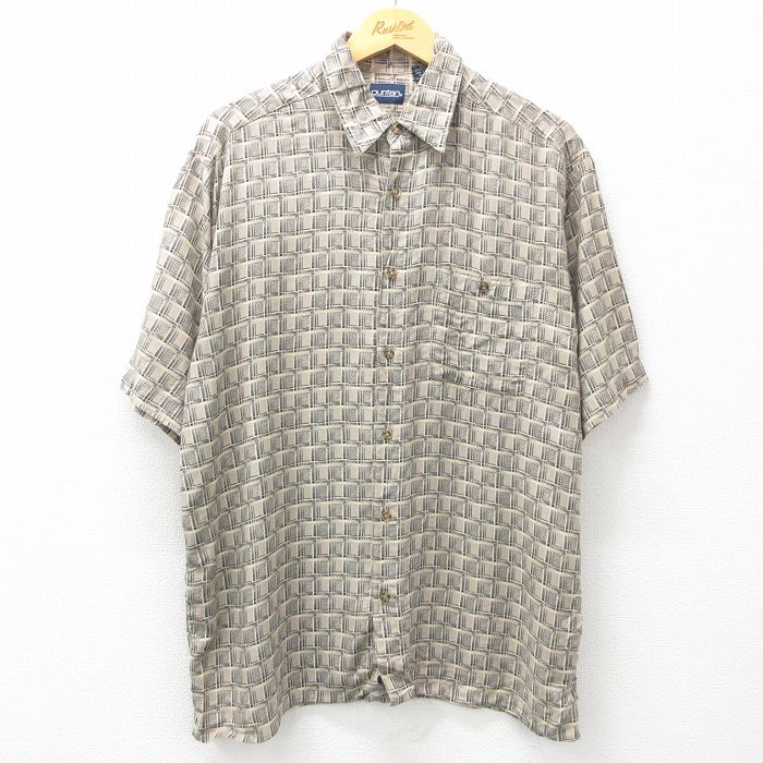 L★古着 ピューリタン 半袖 シャツ メンズ 00年代 00s レーヨン 濃ベージュ他 カーキ 25apr05 中古 トップス