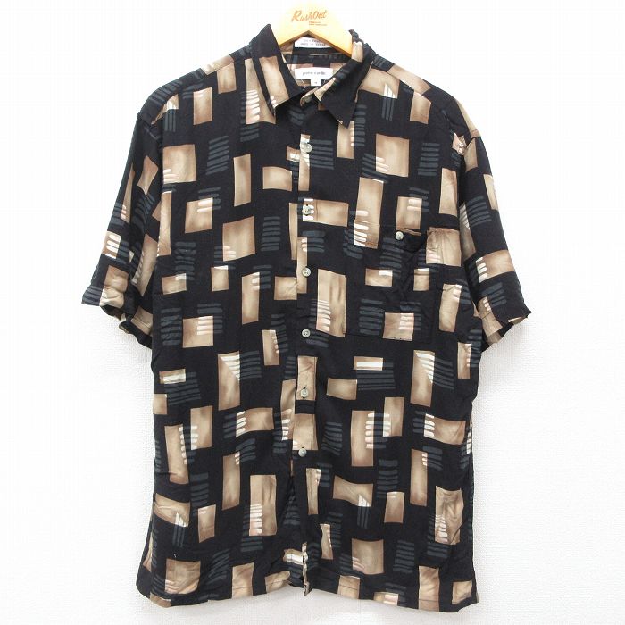 M★古着 ピエールカルダン pierre cardin 半袖 ブランド シャツ メンズ 90年代 90s 総柄 レーヨン 黒他 ブラック 【spe】 25apr05 中古 トップス