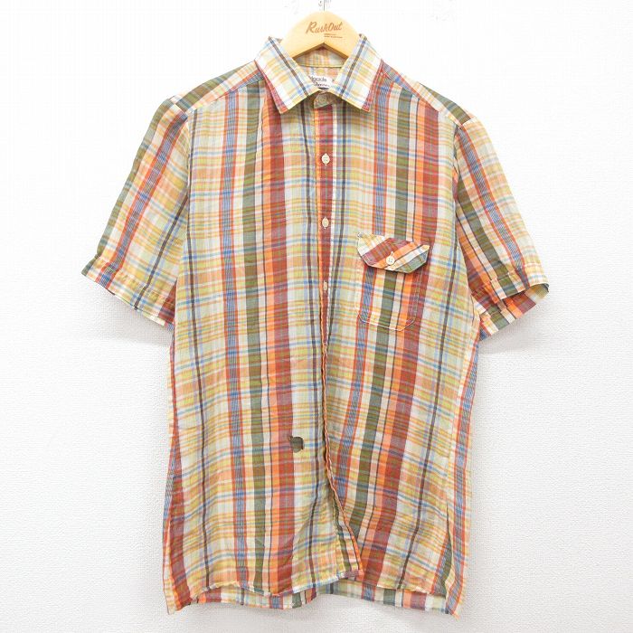 S★古着 アロー 半袖 シャツ メンズ 80年代 80s オレンジ他 チェック 25apr05 中古 トップス