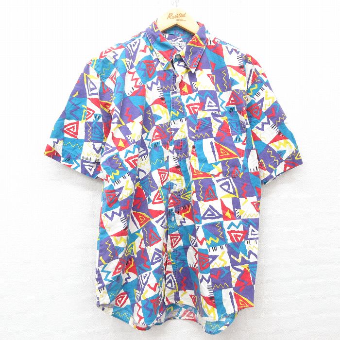 L★古着 ビューグルボーイ 半袖 シャツ メンズ 00年代 00s 総柄 コットン 生成り他 25apr05 中古 トップス