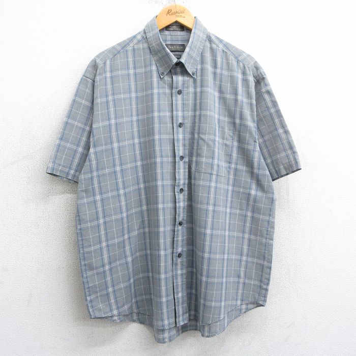 XL★古着 バンヒューセン 半袖 シャツ メンズ ボタンダウン グレー他 チェック 25apr07 中古 トップス
