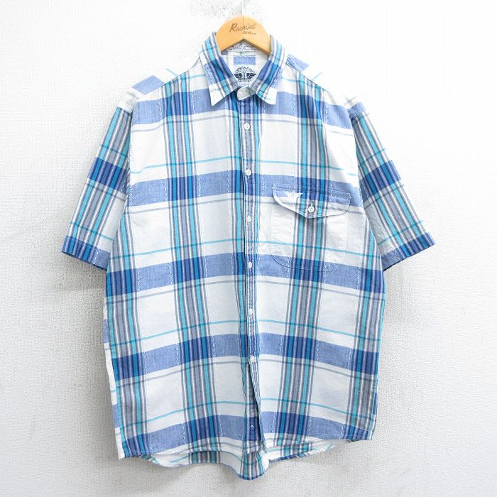 XL★古着 ドッカーズ 半袖 シャツ メンズ 90年代 90s ワンポイントロゴ コットン USA製 白他 ホワイト チェック 【spe】 25apr07 中古 トップス