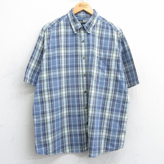 XL★古着 半袖 シャツ メンズ 90年代 90s 大きいサイズ コットン ボタンダウン 紺他 ネイビー チェック 25apr07 中古 トップス