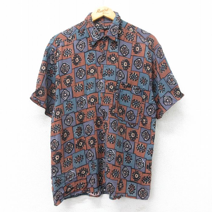 M★古着 半袖 シャツ メンズ 総柄 レーヨン 茶他 ブラウン 25apr07 中古 トップス