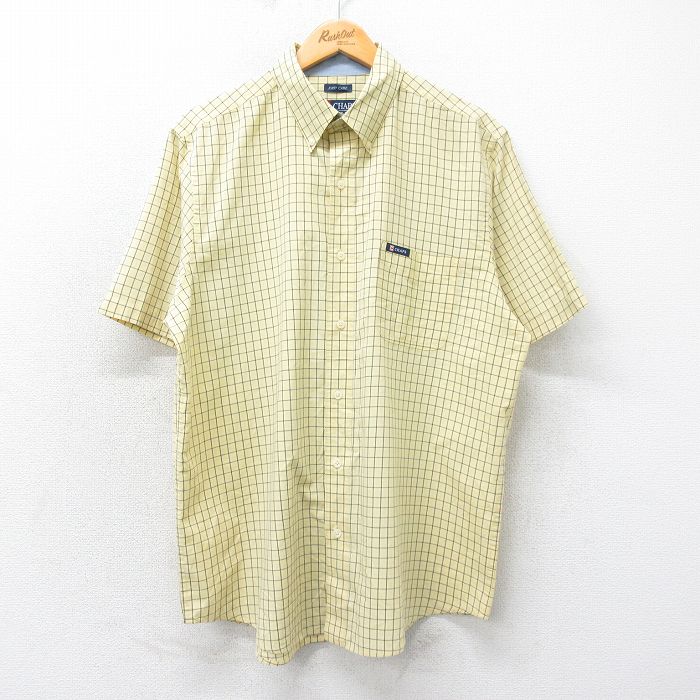 XL★古着 チャップス 半袖 シャツ メンズ ボタンダウン 黄他 イエロー チェック 25apr07 中古 トップス
