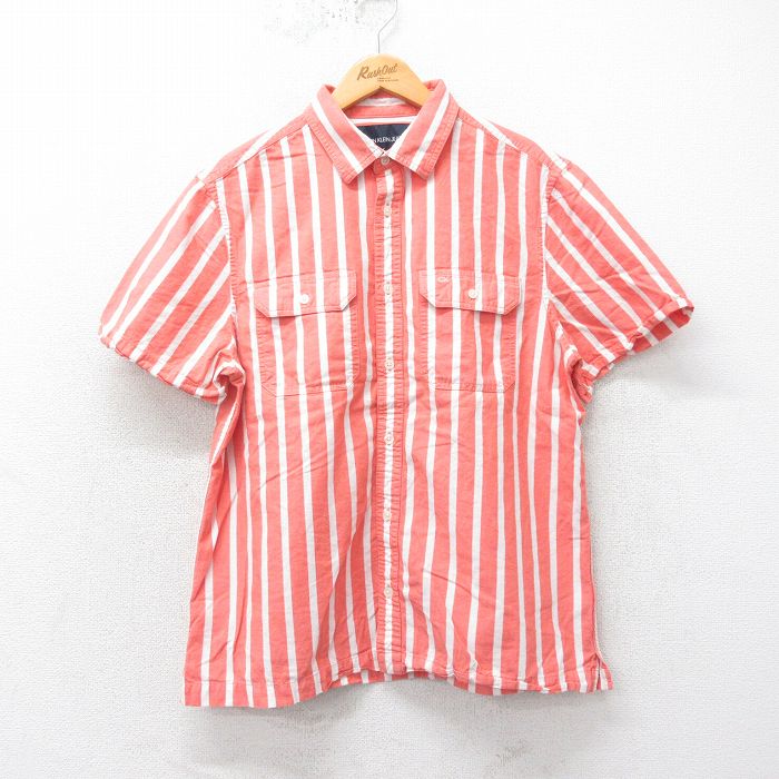 L★古着 カルバンクライン Calvin Klein 半袖 ブランド シャツ メンズ コットン ピンク他 ストライプ 25apr07 中古 トップス