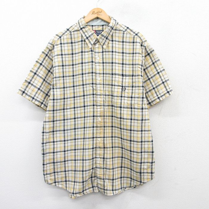 【50%OFF】XL★古着 ラルフローレン Ralph Lauren チャップス 半袖 ブランド シャツ メンズ 90年代 90s ワンポイントロゴ コットン ボタンダウン 黄他 イエロー チェック 25apr07 中古 トップス