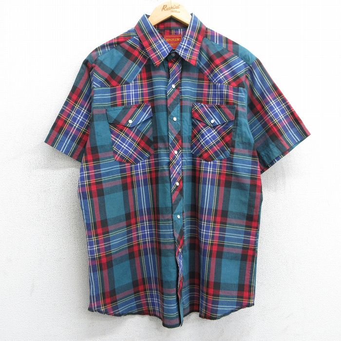 XL★古着 ラスラー 半袖 ウエスタン シャツ メンズ 90年代 90s 緑他 グリーン チェック 25apr07 中古 トップス