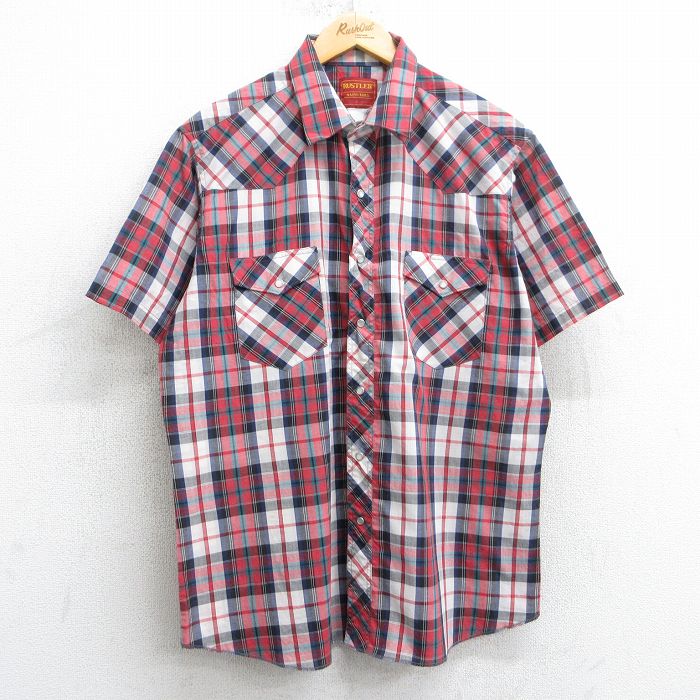 XL★古着 ラスラー 半袖 ウエスタン シャツ メンズ 90年代 90s 赤他 レッド チェック 25apr07 中古 トップス