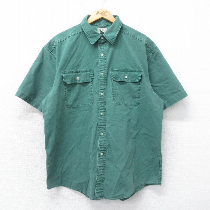 XL★古着 エルエルビーン LLBEAN 半袖 シャツ メンズ 00年代 00s コットン 薄紺他 ネイビー チェック 25apr07 中古 トップス