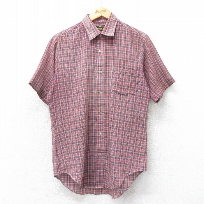 M★古着 半袖 シャツ メンズ 80年代 80s 赤他 レッド チェック 25apr07 中古 トップス