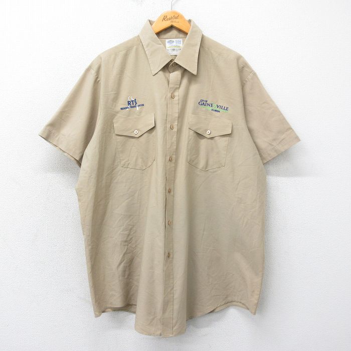 XL★古着 半袖 シャツ メンズ 90年代 90s RTS 大きいサイズ ロング丈 USA製 ベージュ カーキ 25apr07 中古 トップス