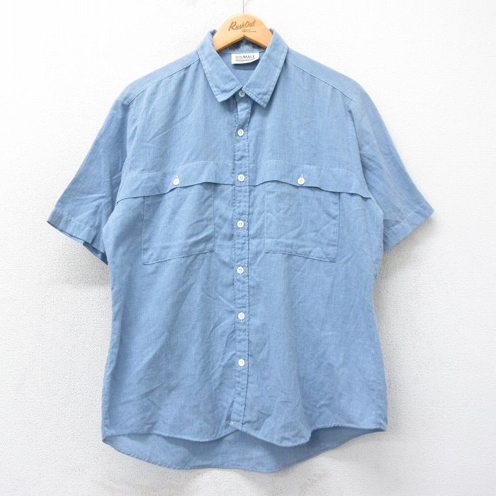 L★古着 半袖 シャンブレー シャツ メンズ 90年代 90s US MAIL USA製 薄紺 ネイビー 25apr07 中古 トップス