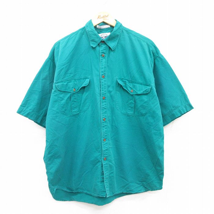 XL★古着 ドッカーズ 半袖 シャツ メンズ 90年代 90s ワンポイントロゴ コットン 緑 グリーン 25apr09 中古 トップス