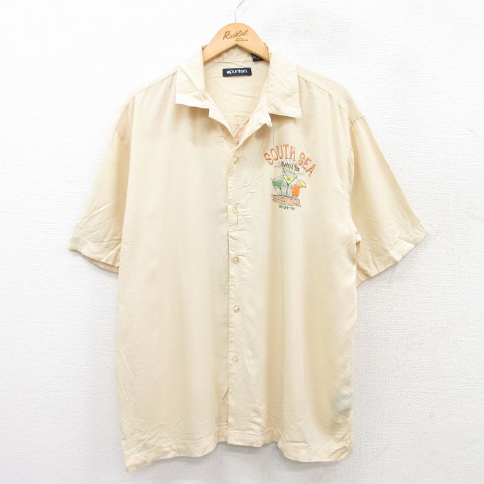 XL★古着 ピューリタン 半袖 シャツ メンズ 00年代 00s SOUTH SEA レーヨン 開襟 オープンカラー 黄 イエロー 25apr09 中古 トップス