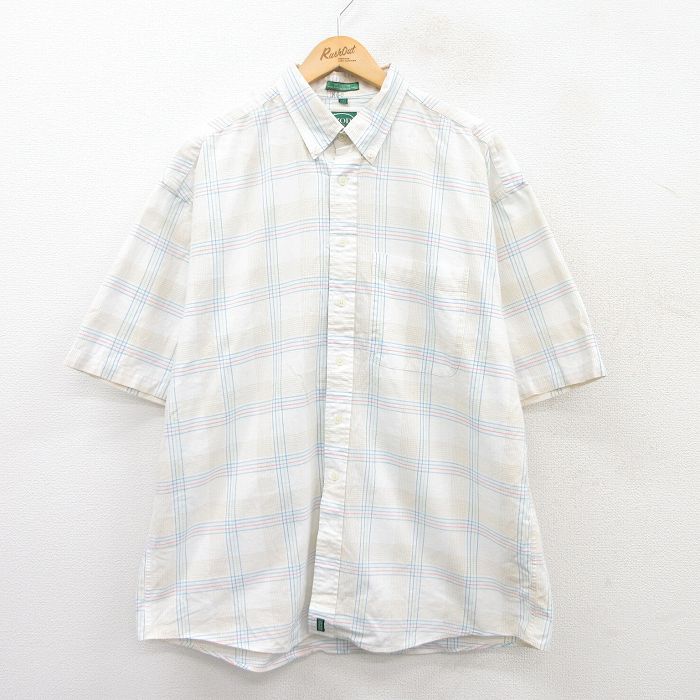 IZOD 90s 半袖シャツ チェック ホワイト XL | 古着