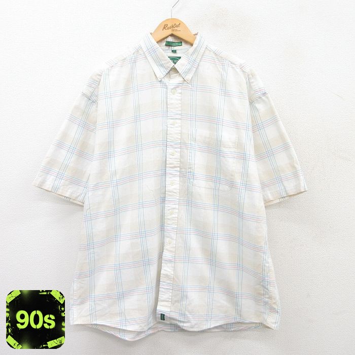 IZOD 90s 半袖シャツ チェック ホワイト XL | 古着