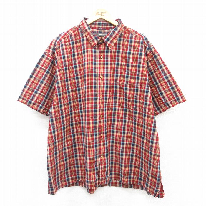 【50%OFF】XL★古着 セントジョンズベイ 半袖 シャツ メンズ 大きいサイズ コットン 赤他 レッド チェック 25apr09 中古 トップス