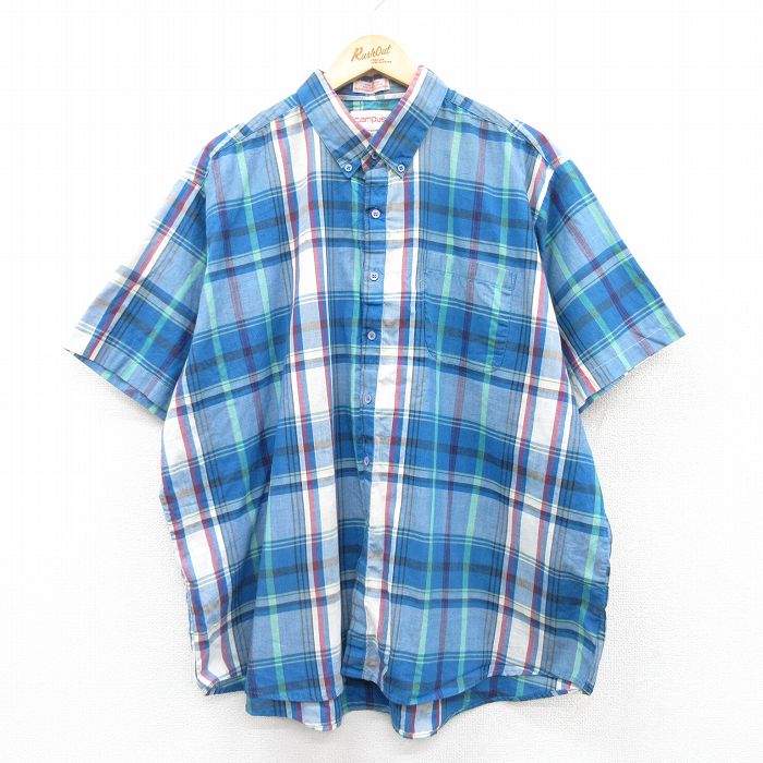 XL★古着 キャンパス 半袖 シャツ メンズ 00年代 00s 大きいサイズ ボタンダウン 紺他 ネイビー チェック 25apr09 中古 トップス