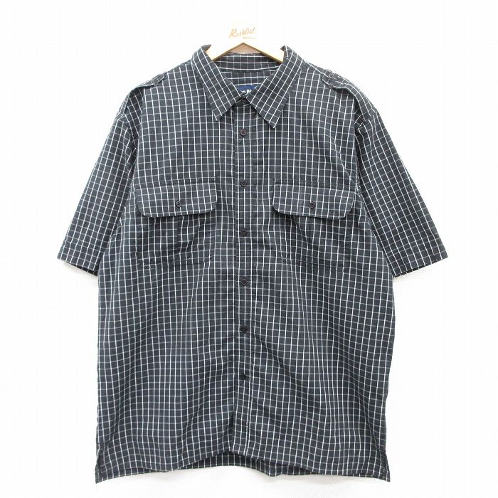 【50%OFF】XL★古着 半袖 シャツ メンズ 黒他 ブラック チェック 25apr09 中古 トップス