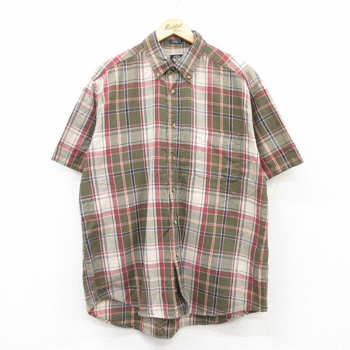 XL★古着 ドッカーズ 半袖 シャツ メンズ コットン ボタンダウン ベージュ他 カーキ チェック 25apr09 中古 トップス