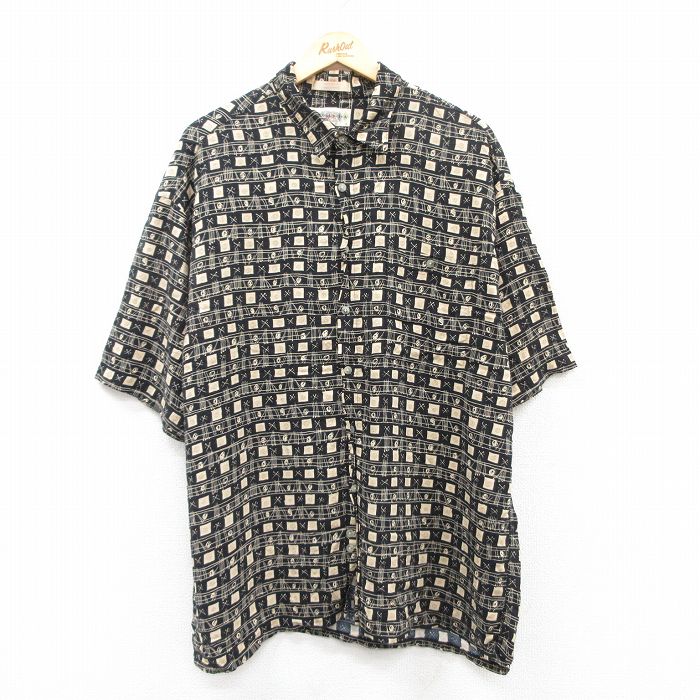 XL★古着 半袖 シャツ メンズ 00年代 00s 大きいサイズ レーヨン 黒他 ブラック 25apr10 中古 トップス