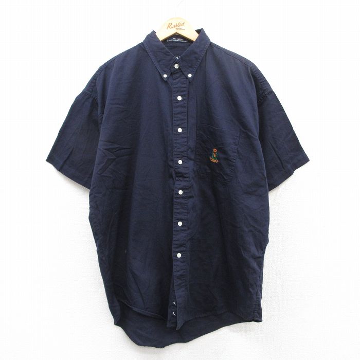 XL★古着 ラルフローレン Ralph Lauren チャップス 半袖 ブランド シャツ メンズ 90年代 90s ワンポイントロゴ コットン ボタンダウン 紺 ネイビー 25apr10 中古 トップス