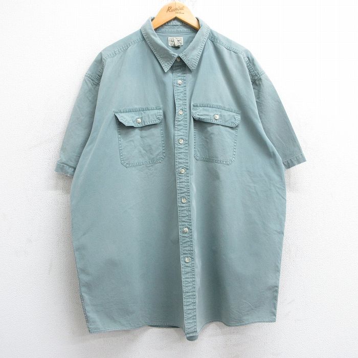 XL★古着 エルエルビーン LLBEAN 半袖 シャツ メンズ 00年代 00s 大きいサイズ ロング丈 コットン 薄緑 グリーン 25apr10 中古 トップス