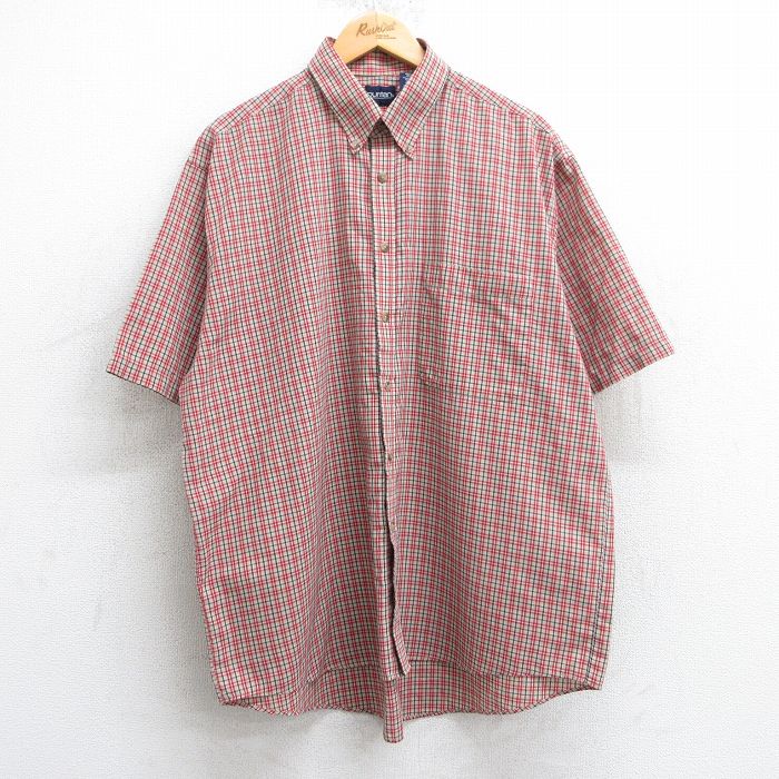 XL★古着 ピューリタン 半袖 シャツ メンズ 00年代 00s 大きいサイズ ボタンダウン 赤他 レッド チェック 25apr10 中古 トップス
